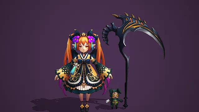 卡通 Q 版暗黑镰灵萝莉带布偶 3D 游戏角色模型