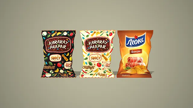 KARARAY PAAPAR 风味薯片与ЛОКС培根薯片组合展示图