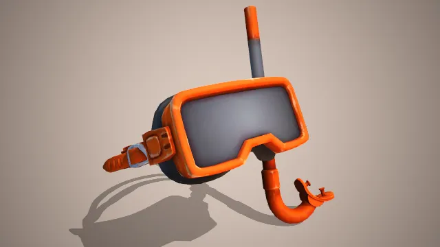 橙色潜水护目镜与呼吸管连接一起