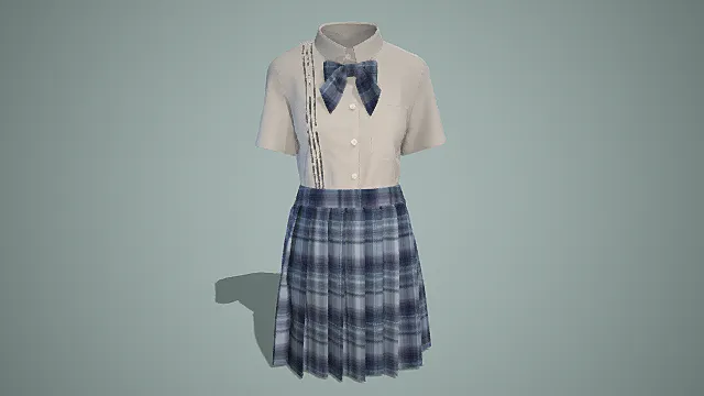 水手服+格子裙+领结，日系JK学院风制服套装3D模型