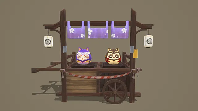 卡通风格日式和风祈福摊位3D模型