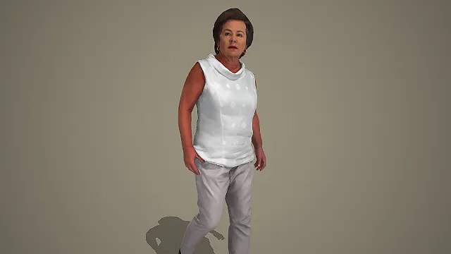 浅色系无袖装中年女性行走动态 3D 模型
