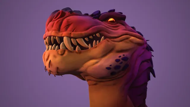 利齿类龙怪兽怪物的头颅带脖颈模型