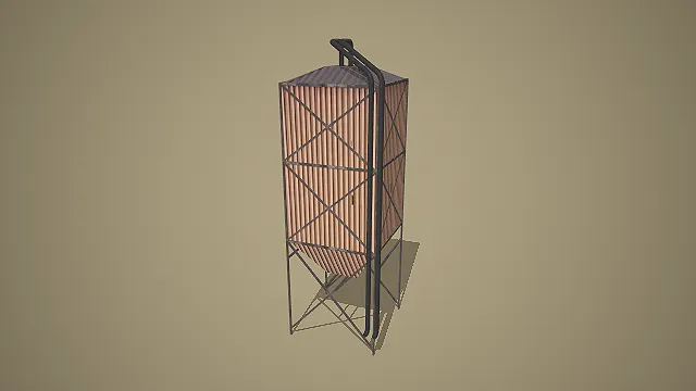 锥形底波纹金属料仓 3D 低多边形工业场景模型