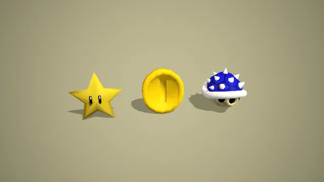 卡通风格经典游戏道具套装 3D 低多边形道具模型