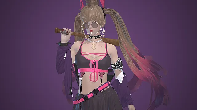 赛博朋克甜酷少女  二次元虚拟角色  双马尾渐变  街头叛逆