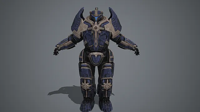 赛博废土风格深蓝重装机甲角色3D模型