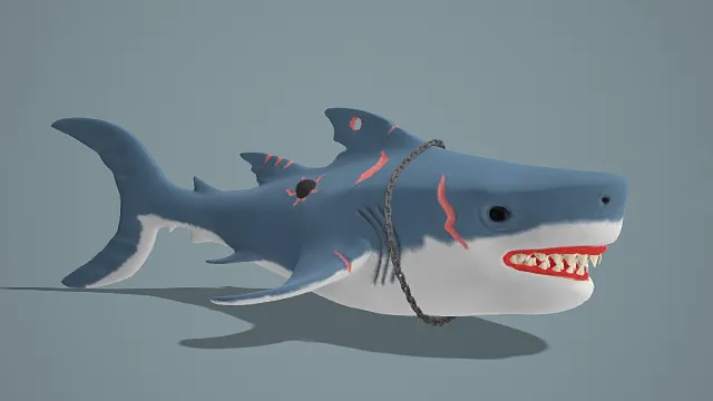 3D卡通风格鲨鱼模型，创意设计（3D动物、卡通风格、写实风，动物设计主题）