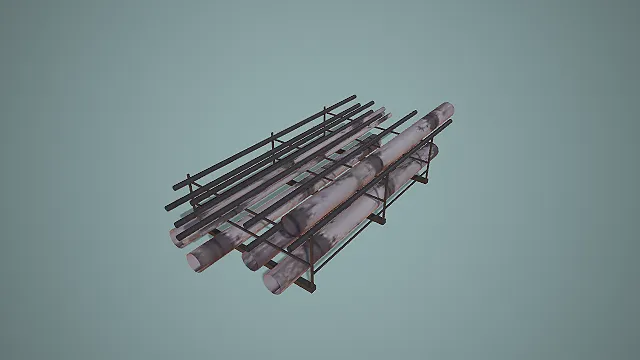 多层混合管径金属管材料架 3D 低多边形工业场景模型