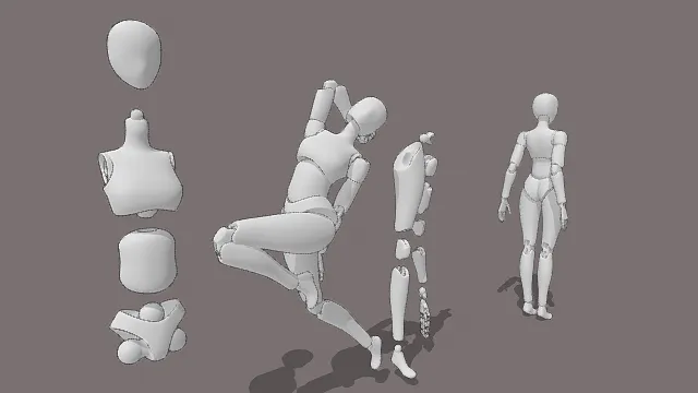 3D卡通风格关节人偶模型，创意设计（3D人偶、卡通风格、简洁卡通风，人偶设计主题）