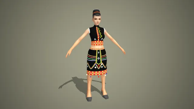 珞巴族几何纹彩饰传统服饰女性角色 3D 模型.fbx