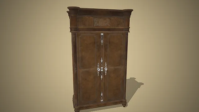 一款欧式复古风格的实木双开门衣柜3D模型