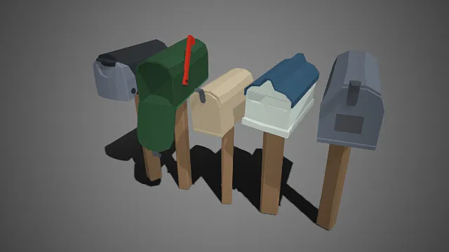 低多边形  户外信箱  生活设施  风格多彩  几何拼接  数字模型