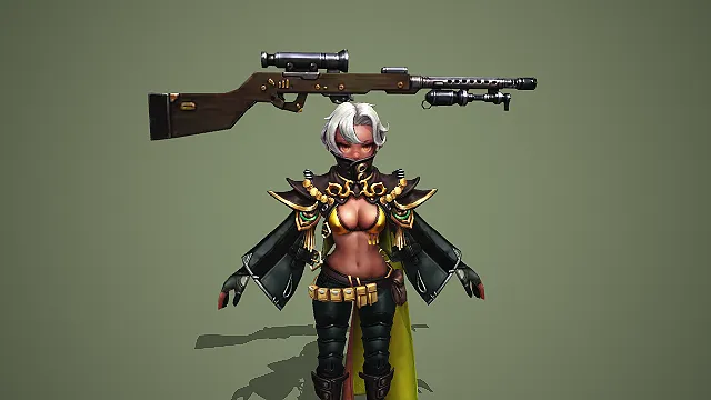 卡通 Q 版黑皮刺客风女火枪手带重型狙击步枪 3D 游戏角色模型