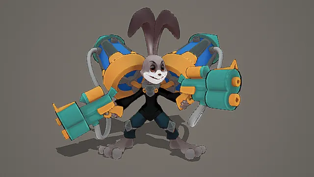 废土萌系风格兔形重火力枪手角色3D模型