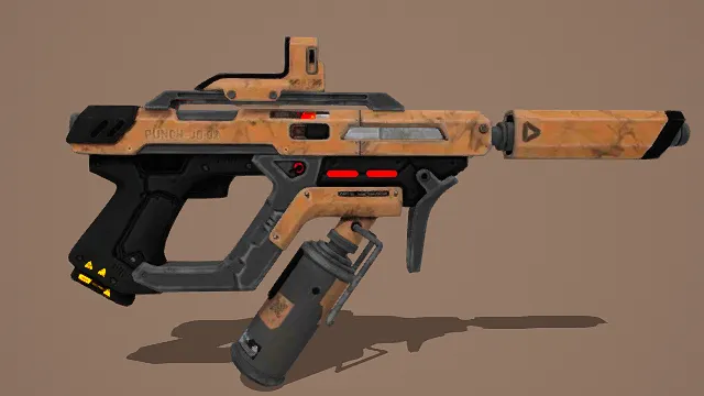 3D卡通风格科幻枪械模型，创意设计（3D枪械、卡通风格、科幻风，武器设计主题）