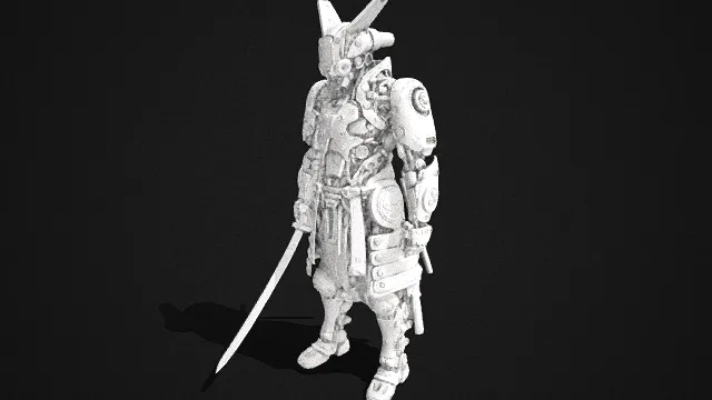 赛博风格  机甲武士  白模  日式武士  长刀  硬核