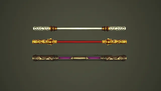 三款国风金箍棒武器模型套装 紫晶金纹红纹云纹主题棍棒道具