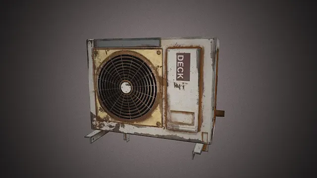 一个写实风格的废弃空调外机3D模型