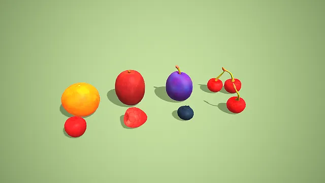 卡通风格多品类水果组合 3D 低多边形美食场景装饰模型