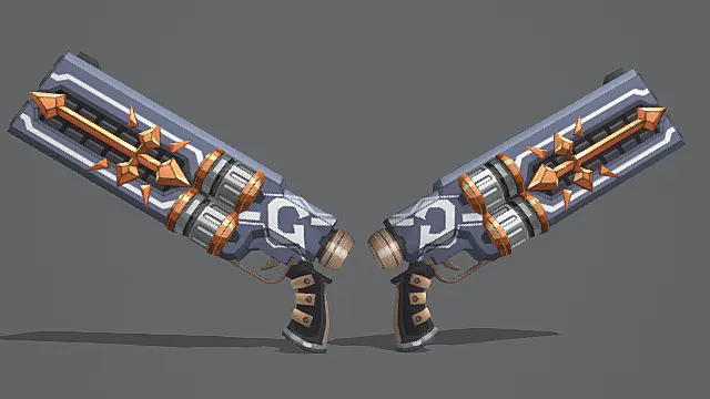 橙灰科技双持重炮游戏武器3D模型 