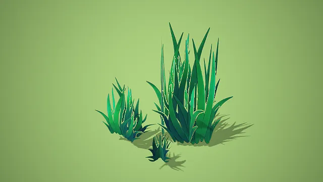 卡通风格多尺寸长叶草丛组合 3D 低多边形场景装饰模型