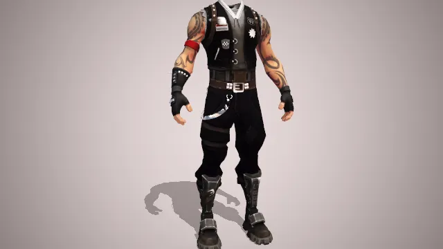 男士服装，上半身为黑色马甲，下半身黑色工装裤