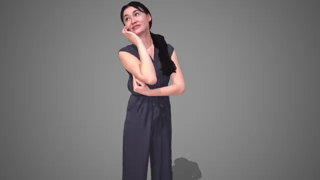 慵懒高级感灰调连体裤女性托腮形象 3D 模型