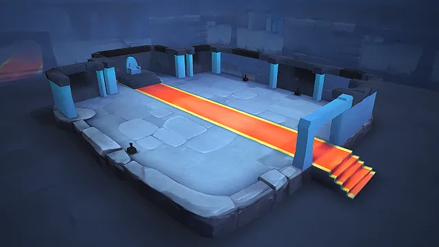 一个低多边形科幻风格的3D竞技平台模型，主体为石质场地