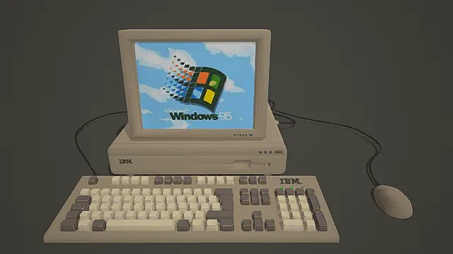 怀旧复古风格 Windows 95 电脑模型