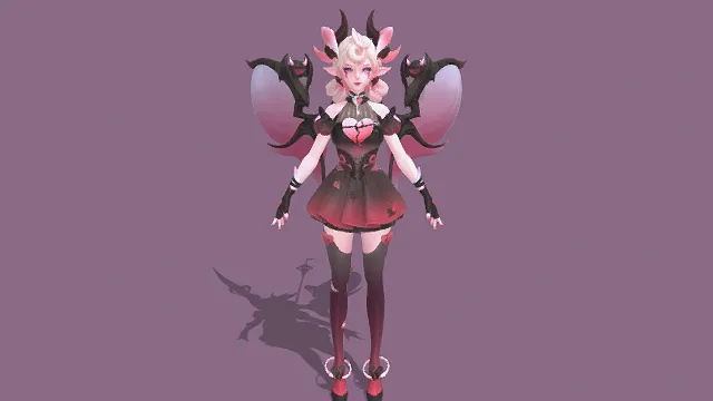 3D卡通风格恶魔女角色模型，创意设计（3D角色、卡通风格、奇幻风，角色设计主题）