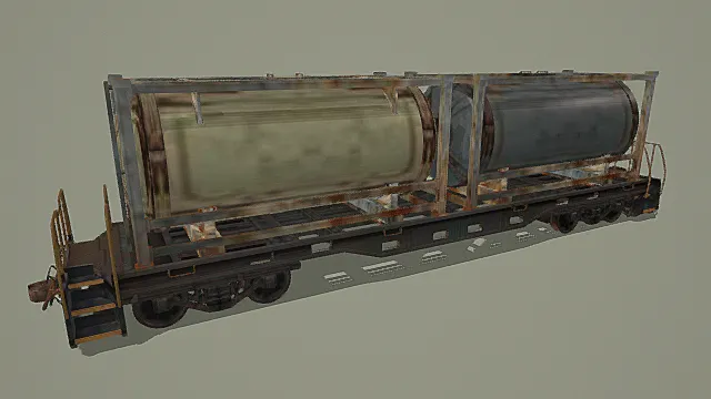 废土风格双罐货运列车车厢3D模型