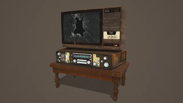 3D卡通风格复古破损电器组合模型，创意设计（3D电器、卡通风格、复古破损风，电器设计主题）