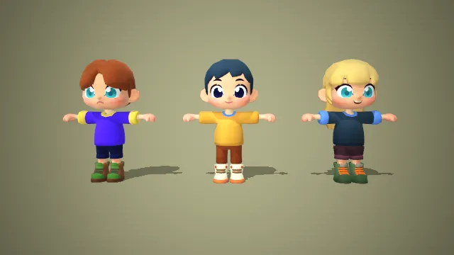 Q 版休闲风卡通少年套装：萌系多造型青春角色 3D 模型