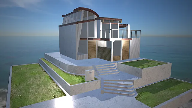 滨海度假别墅  建筑可视化模型  海滨度假风  玻璃护栏阳台