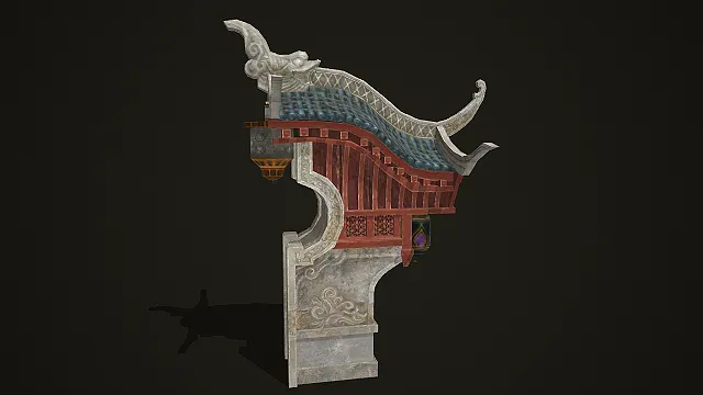 带龙头装饰的中式古风建筑飞檐部件