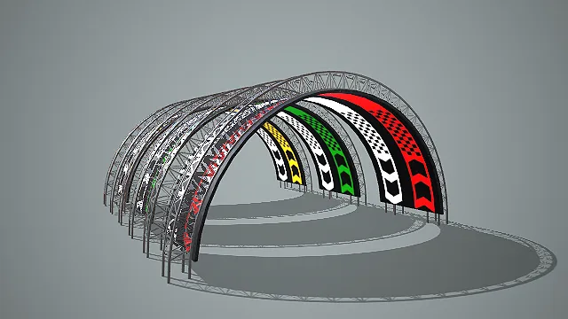 多拱桁架式彩色赛事拱门入口 3D 场景道具模型