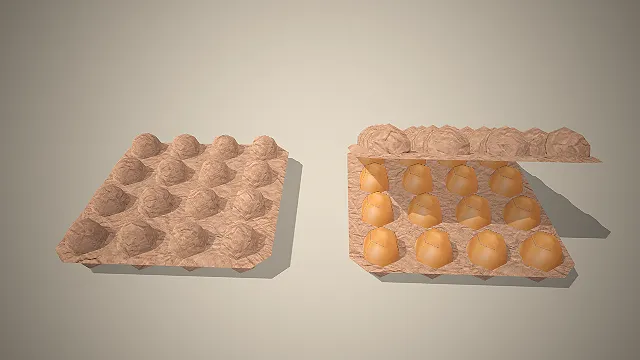 一个空蛋托和一个装着鸡蛋的半开蛋托3D模型