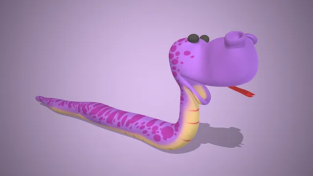 一个Q版风格的，常见爬行动物卡通蛇的3D模型