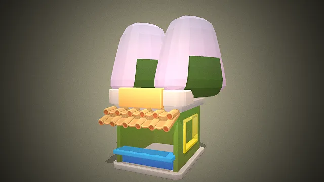 一个卡通风格的饭团售卖亭3D模型