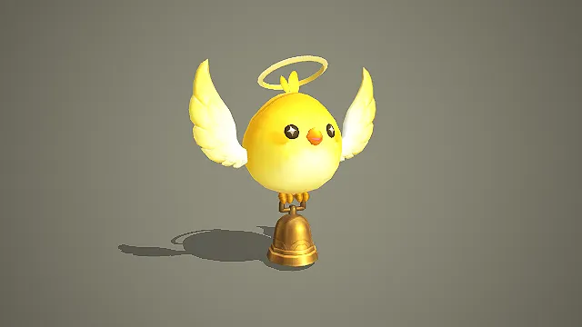 天使小黄鸡宠物模型带光环翅膀与金铃