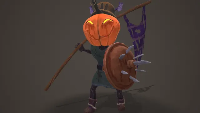 南瓜骑士带尖刺的盾旗帜动画