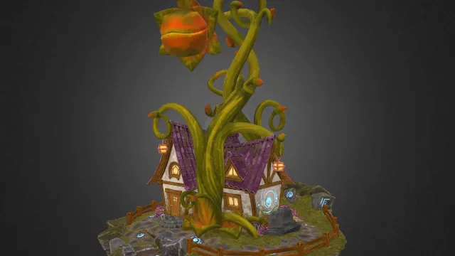 神秘小屋建筑场景长有变异食人花植物