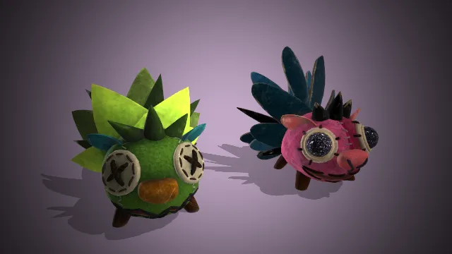 玩偶  喙状口鼻  布艺质感  纽扣眼睛  奇幻卡通风格