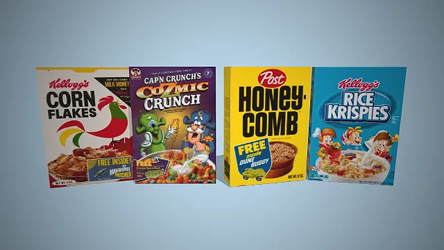 一组经典美式早餐麦片的谷物零食3D模型