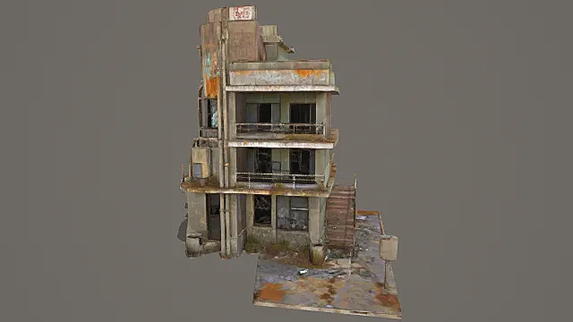 废土锈蚀风破损多层建筑3D模型