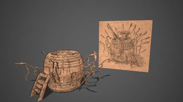 手绘  木桶伪装据点  枯草  草编掩护  隐蔽工事  武器