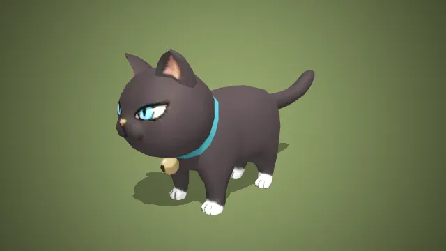卡通黑毛白爪猫 3D 模型
