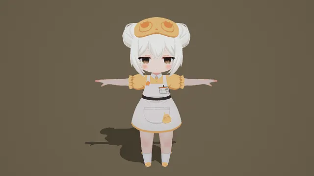 3D卡通风Q版店员风少女角色模型，创意设计（3D Q版少女、卡通风格、可爱俏皮、职场主题、萌系元素）