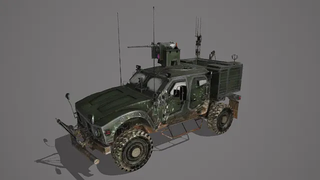 3D写实风格军用越野车模型，创意设计（3D军用越野车、写实风格、硬核军事风、科技主题、军用元素）
